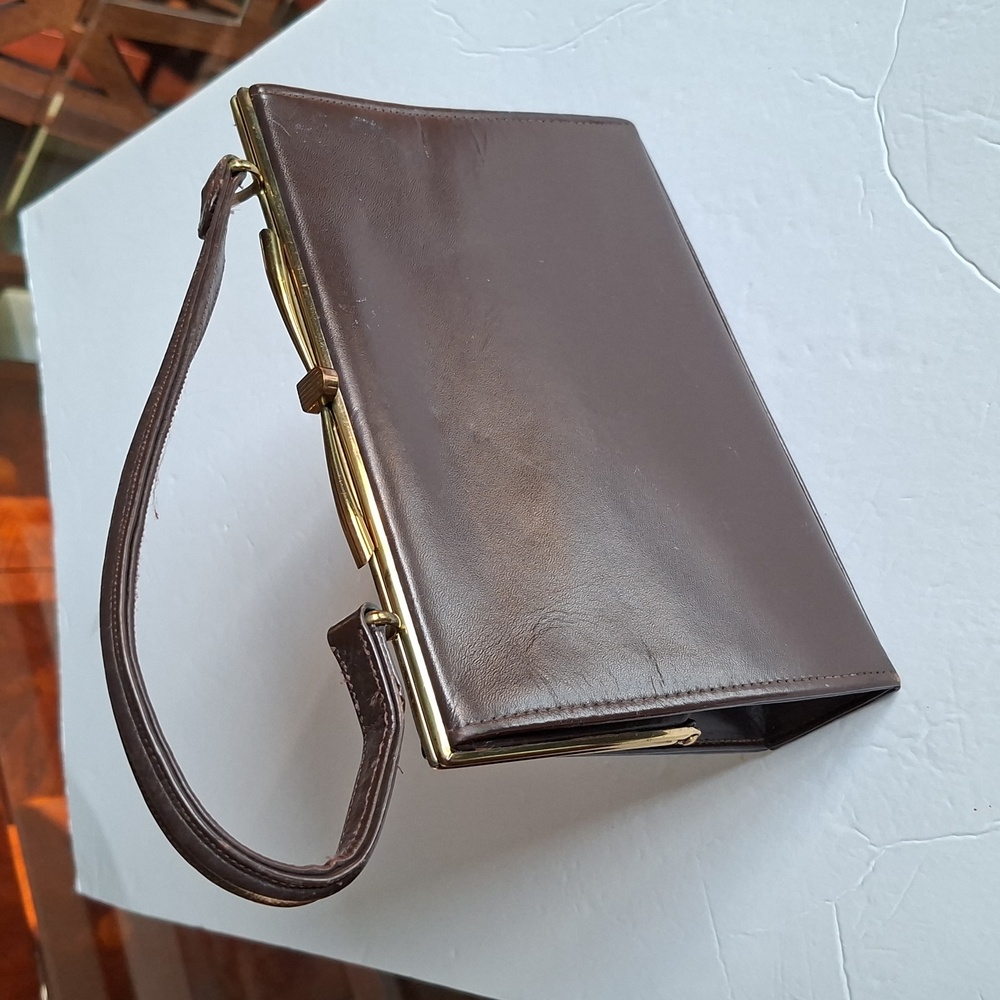Vintage Jane Shilton Chocolate Brown Leather Handbag with Gold Accents